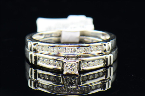 Ladies 14K White Gold Princess Solitaire Diamond Engagement Ring Bridal 0.35 Ct.