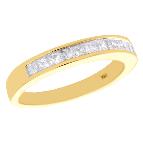 14K Yellow Gold Princess Diamond Wedding Band 3.5mm Anniversary Ring 0.50 CT.