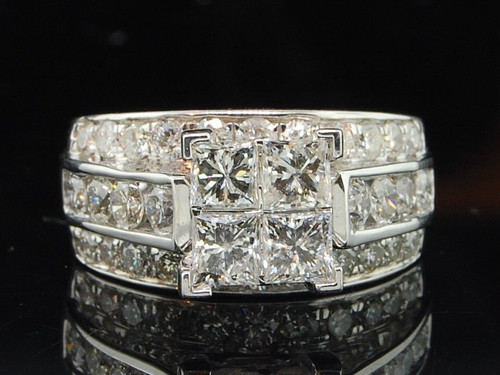 Diamond Engagement Ring Ladies 14K White Gold Princess Cut Band 3.50 Tcw.