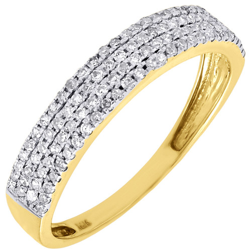 Diamond Wedding Band 4 Row Ladies 14K Yellow Gold Round Anniversary Ring 0.33 Ct