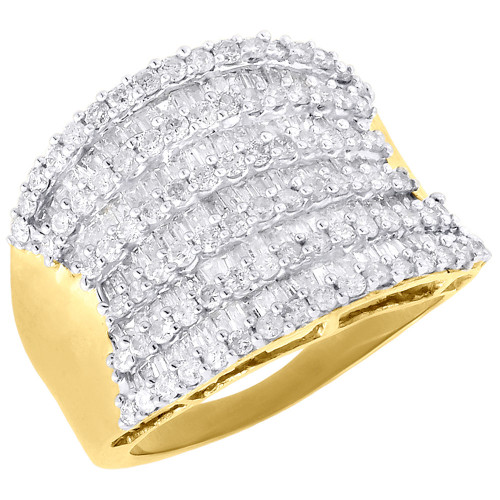 Diamond Wedding Band Ladies Yellow Gold Round Baguette Anniversary Ring 1.60 Tcw