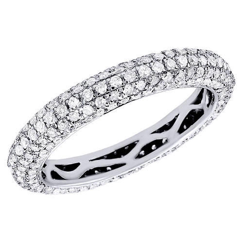 14K White Gold Round Diamond Pave Eternity Wedding Anniversary Band Ring 1.25 Ct