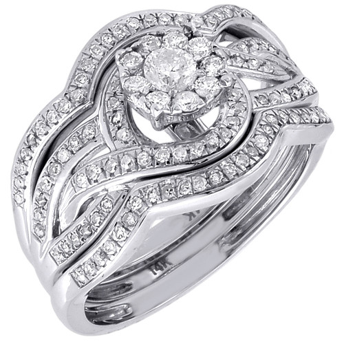 Solitaire Diamond Bridal Set Engagement Ring Wedding Band 14K White Gold 0.50 Ct