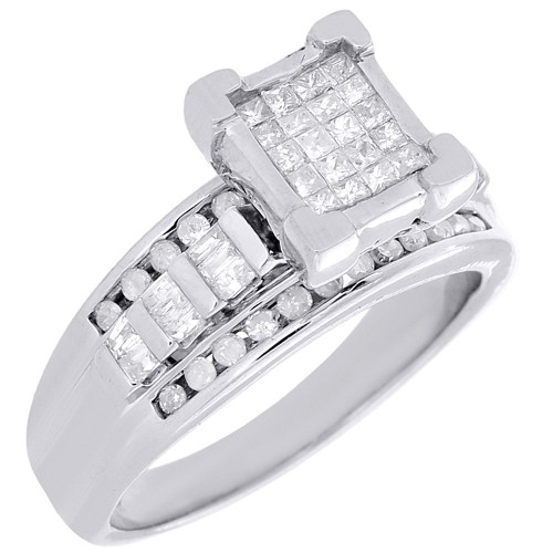 Sterling Silver Invisible Princess Cut Diamond Engagement Wedding Ring 0.76 ct