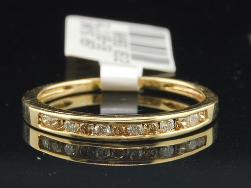 Brown Diamond Wedding Band 10k Yellow Gold Round Cut Anniversary Ring .24 Ct.