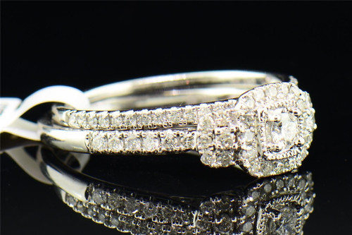 Diamond Solitaire Engagement Ring Ladies 14K White Gold Round Wedding Bridal Set
