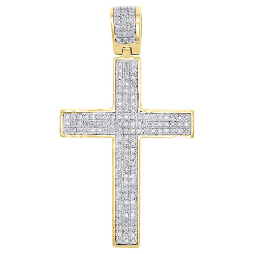 10K Yellow Gold Genuine Diamond Cross Domed Pendant 1.75" Pave Charm 3/4 CT.