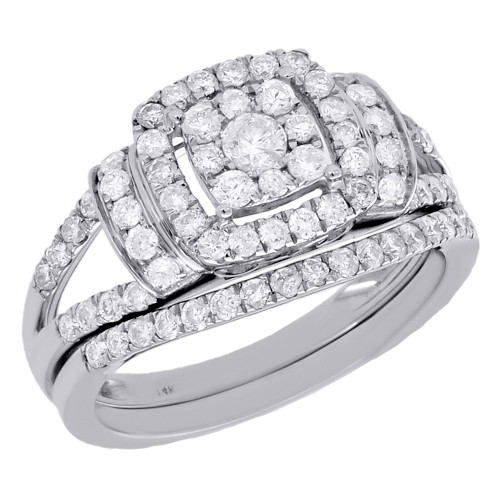 14K White Gold Diamond Bridal Set Split Shank Engagement Ring Wedding Band 1 Ct.
