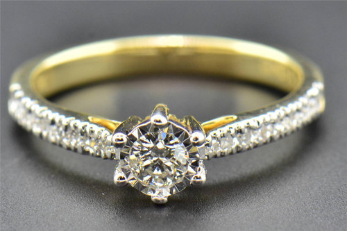 Solitaire Diamond Engagement Ring Ladies Round Cut 10K Yellow Gold 0.33 Ct