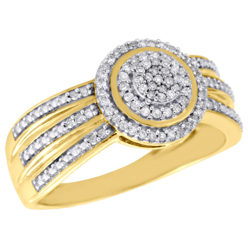 10K Yellow Gold Pave Set Diamond Engagement Ring Double Halo Cluster 0.20 Ct.