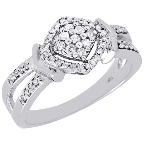 Diamond Engagement Ring Ladies 10K White Gold Round Pave Halo Wedding 1/4 Tcw.