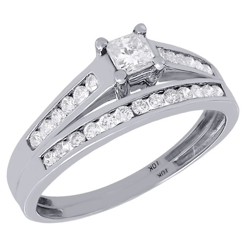 Solitaire Diamond Wedding Bridal Set 10K White Gold Engagement Ring 1/2 Ct.