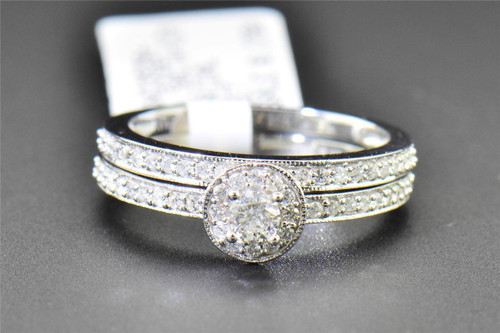 Diamond Halo Bridal Set 10K White Gold Engagement Ring Wedding Band 0.50 CT