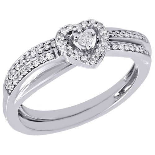 Round Diamond Wedding Bridal Set 10K White Gold Heart Engagement Ring 0.25 Ct.