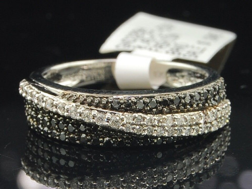 Black Diamond Wedding Ring Ladies 10K White Gold Round Pave Band 0.45 Tcw.