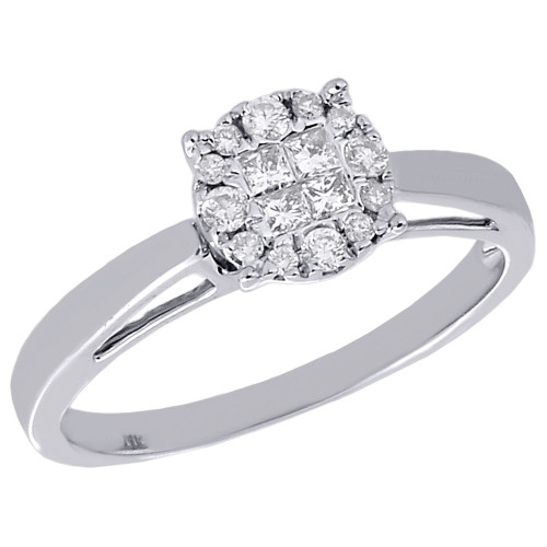 14K White Gold Princess & Round Cut Diamond Soleil Engagement Ring 0.25 Ct.