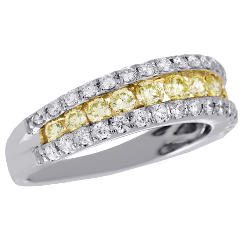 14K White Gold Natural Yellow Diamond Wedding Band 5.90mm Anniversary Ring 1 Ct.