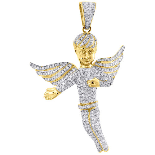 Diamond Angel Pendant 10K Yellow Gold Fully Iced Pave Charm 2.15 CT.