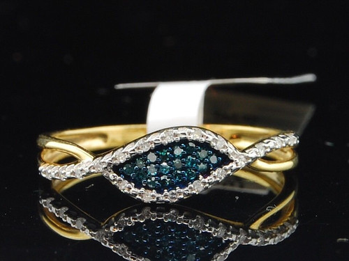 Ladies 925 Sterling Silver Blue & White Diamond Engagement Ring Wedding Band Set