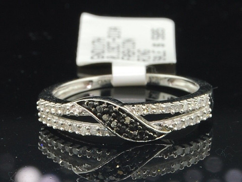 Ladies 10K White Gold Black & White Diamond Engagement Ring Wedding Band .19 Ct.