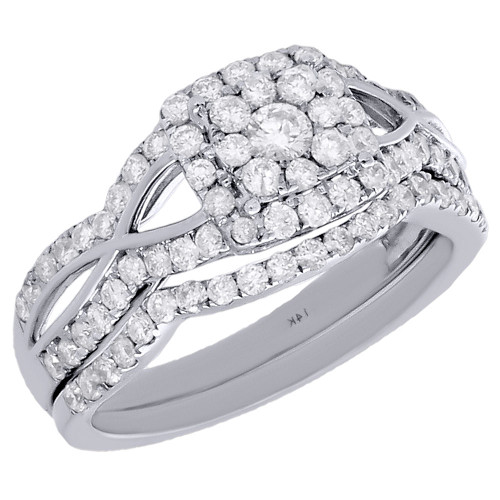 14K White Gold Diamond Double Halo Infinity Engagement Ring Bridal Set 1 Ct.