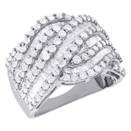 Diamond Wedding Band Ladies 14K White Gold Round Baguette Design Ring 1.65 Tcw.