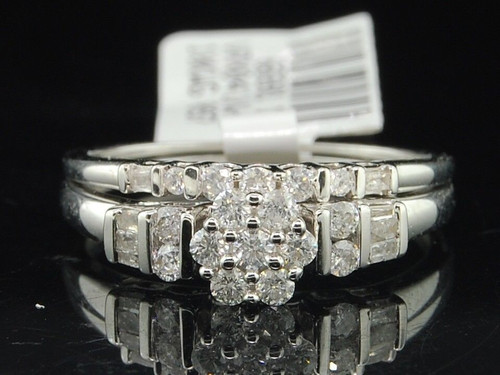 Ladies 10K White Gold Diamond Engagement Ring Wedding Band Bridal Set 0.54 Ct.