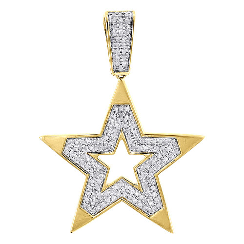 10K Yellow Gold 5 Point Diamond Star Pendant Mini Fashion Pave Charm 0.59 Tcw.