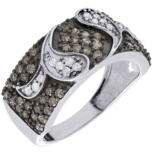 Ladies Brown Diamond Fashion Band .925 Sterling Silver Round Pave Ring 0.85 Ct.