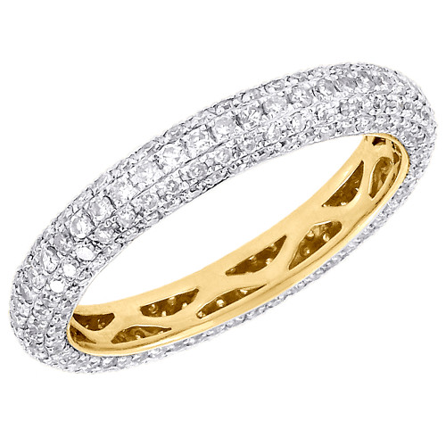 14K Yellow Gold Diamond Eternity Wedding Band Ring Round Cut Pave Set 1.25 Ct.