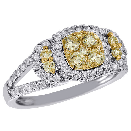 14K White Gold Natural Yellow Diamond Flower Split Shank Engagement Ring 1.20 Ct