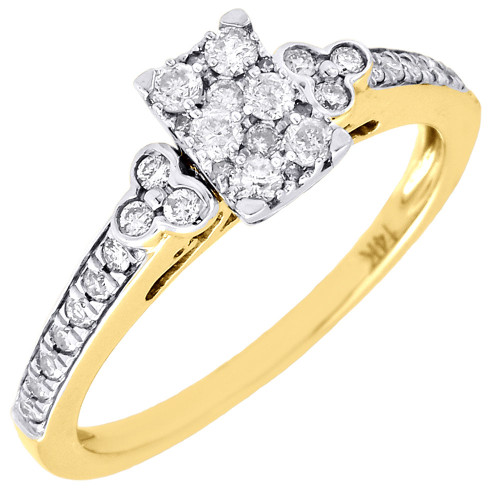 Diamond Engagement Ring Ladies 14K Yellow Gold Wedding Round Pave 0.37 Tcw.