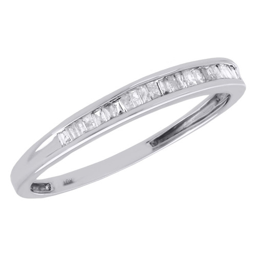 10K White Gold Baguette Diamond Wedding Band 1.85mm Anniversary Ring 0.17 Ct.