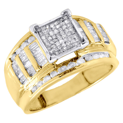Diamond Engagement Ring 10K Yellow Gold Princess Round & Baguette Cut 1 Ct