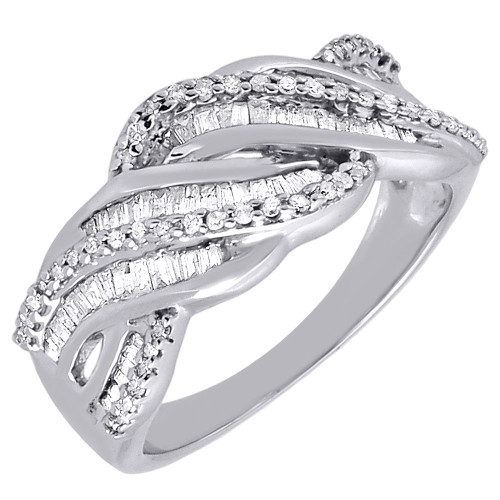 Diamond Wedding Band 10K White Gold Round Baguette Cut Ladies Ring 1/2 Ct