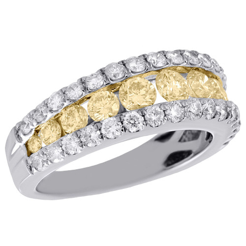 14K White Gold Natural Yellow Diamond Wedding Band 7.45mm Anniversary Ring 2 Ct.