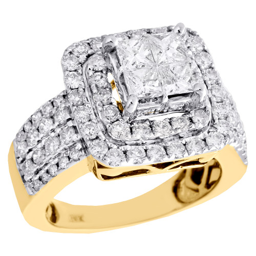 14K Yellow Gold Princess Cut Diamond Wedding Engagement Double Halo Ring 2.50 CT