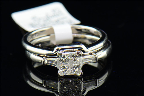 Diamond Wedding Bridal Ring Set 14K White Gold Princess Cut Engagement Band