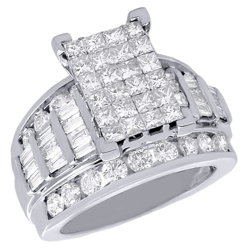 14K White Gold Princess Cut Diamond Cinderella Wedding Engagement Ring 3 Ct.