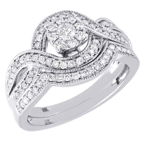 Diamond Bridal Set 10K White Gold Round Solitaire Engagement Wedding Ring 1/2 Ct