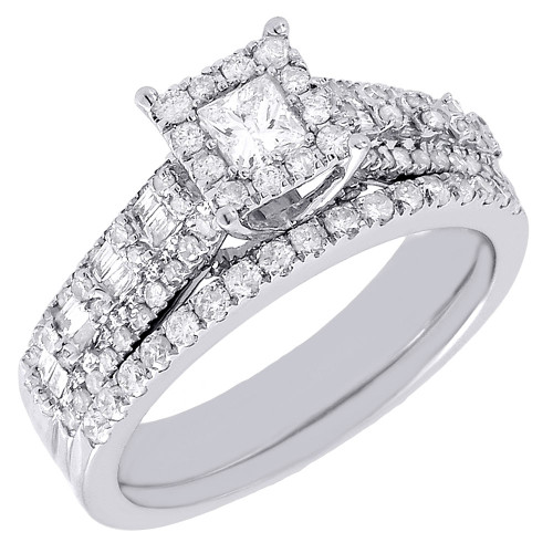 Diamond Wedding Bridal Set White Gold Princess Solitaire Engagement Ring .99 Tcw