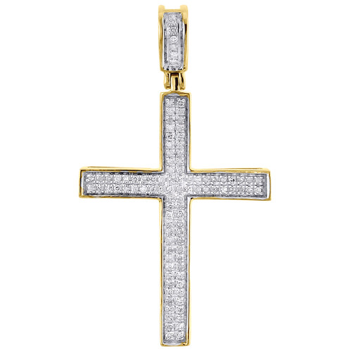 Diamond Mini Cross Pendant 10K Yellow Gold 0.33 Ct. Pave Concave Charm 1.62"