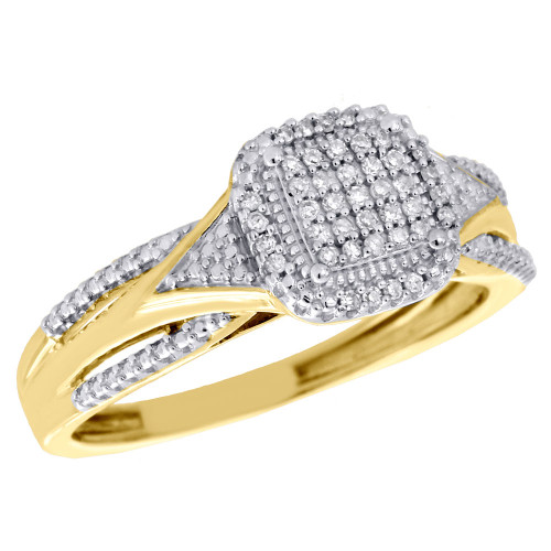 10K Yellow Gold Diamond Ladies Square Halo Split Shank Engagement Ring 0.10 Ct.