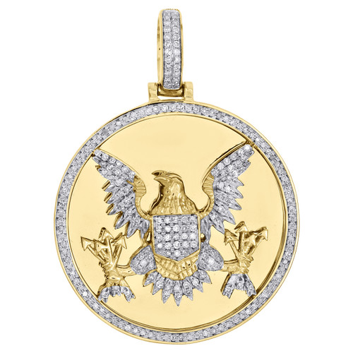 10K Yellow Gold Diamond Medallion American Seal of President Eagle Pendant .40Ct