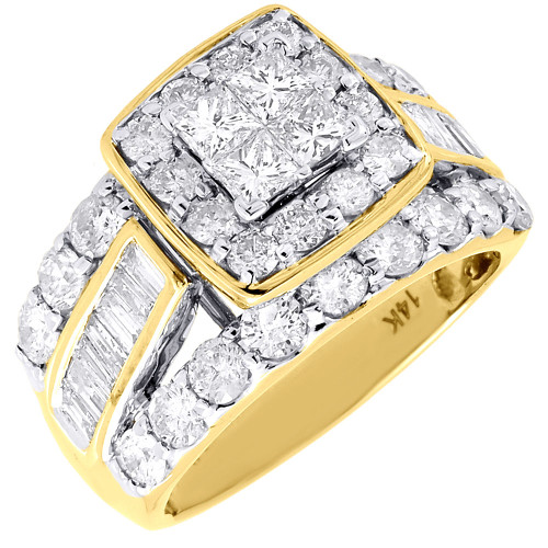 Diamond Wedding Engagement Ring 14K Yellow Gold Princess Cut Halo Style 2.98 Ctw