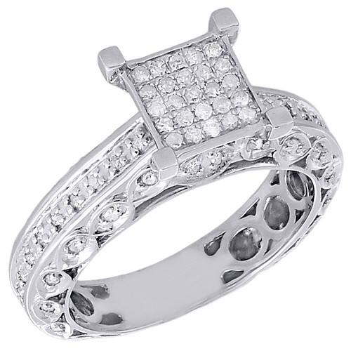 Diamond Antique Style Engagement Ring Sterling Silver Round Cut Square 0.49 Ct