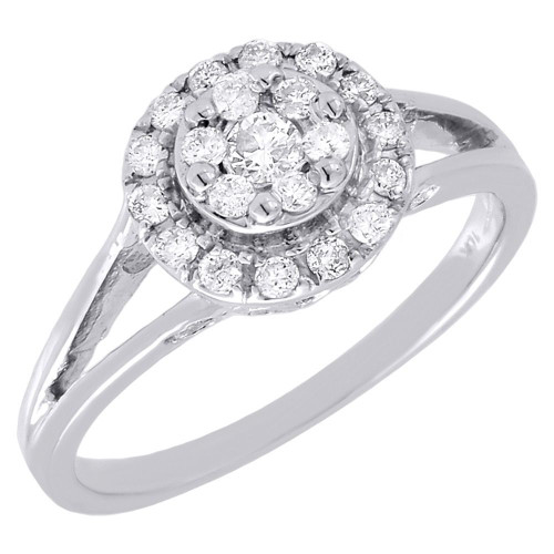 Diamond Engagement Ring Ladies 10K White Gold Round Flower Halo Wedding 1/3 Tcw.