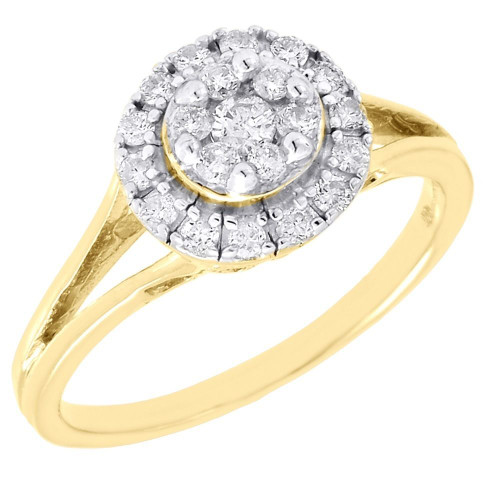 Diamond Engagement Ring Ladies 10K Yellow Gold Round Flower Wedding 1/3 Tcw.