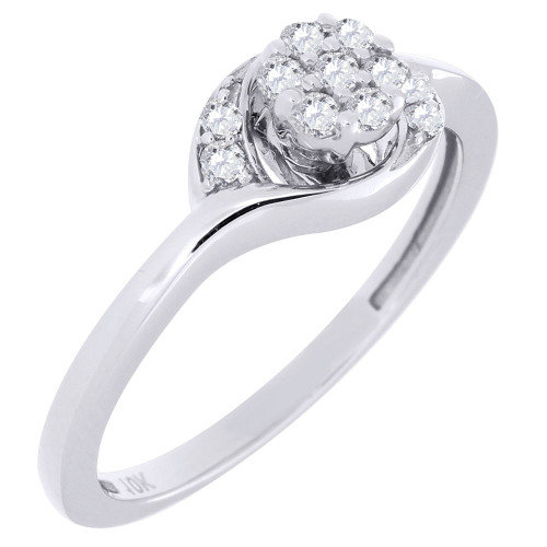 Diamond Flower Head Promise Engagement Ring 10K White Gold Round Cut 0.14 Ct.