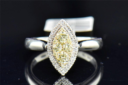 Natural Yellow Diamond Engagement Ring 14K White Gold Marquise Shape 1/2 Ct